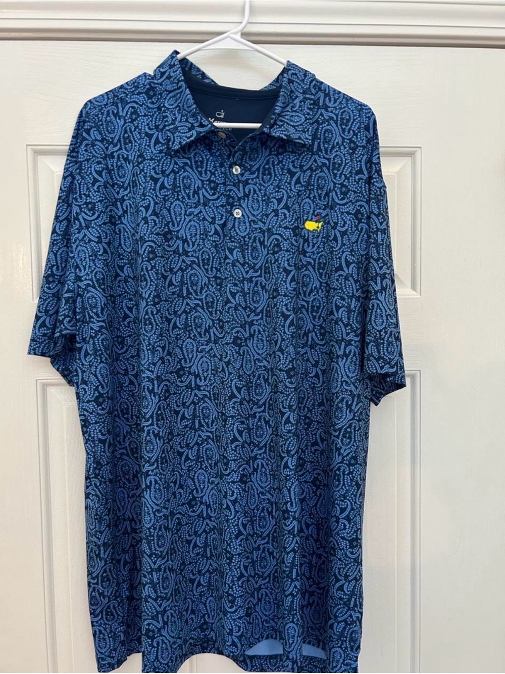 Masters Blue Paisley Golf Polo with Yellow Logo